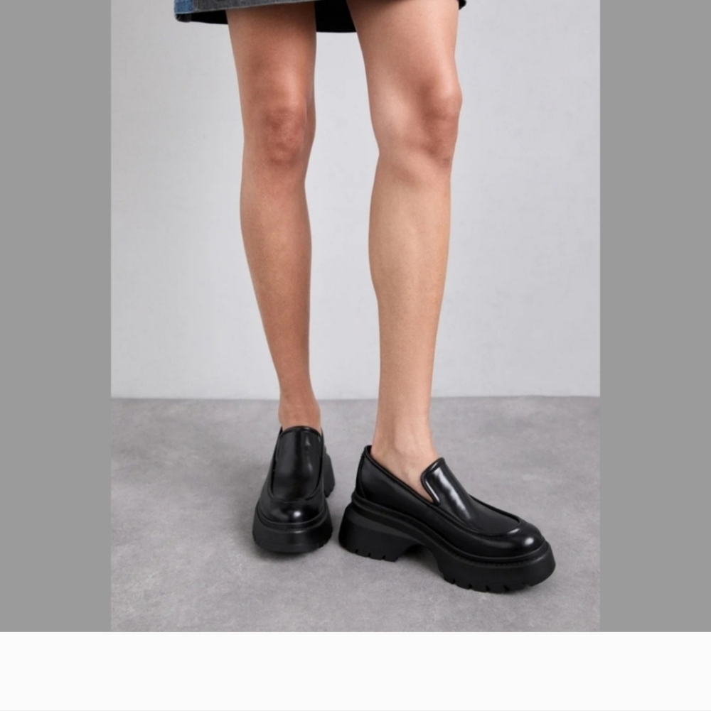 Michael Kors Black Leather Platform Loafers Shiloh Extreme Lug Chunky Shoe
